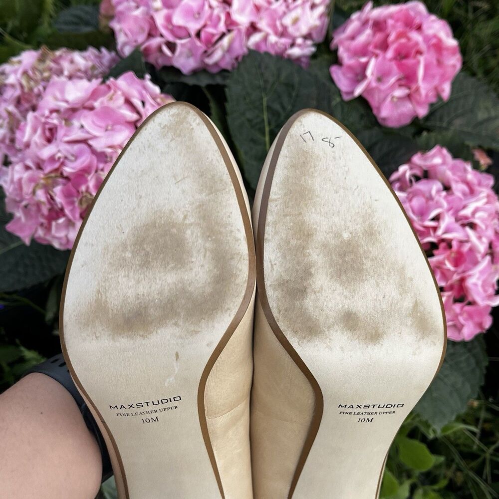 MAX STUDIO MARAIS Elegant Metallic Cream Fine Leather High Heels US Size 10M - Picture 7 of 12